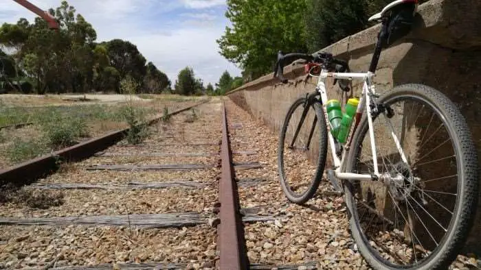 JOM's bike leaned against the Farrell Flat railway station.