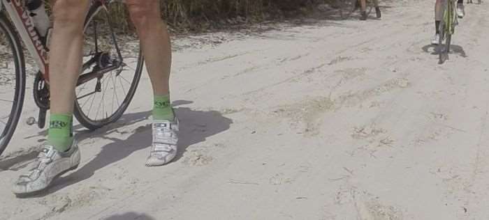 Tip toeing on road shoes.