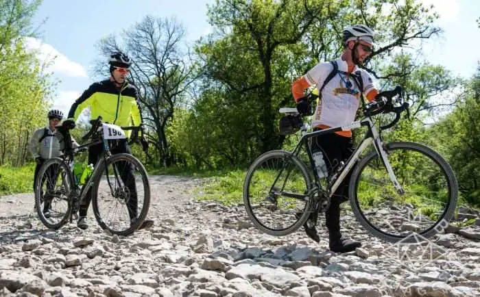 Photo by TMB Images. Some riders preferred to tip toe across the dry creek bed.