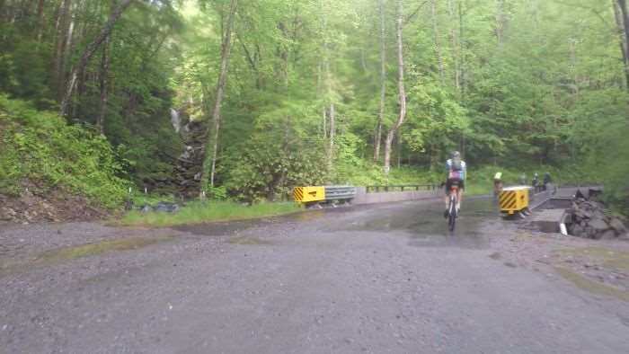 Anthony Creek Road, waterfall at left.