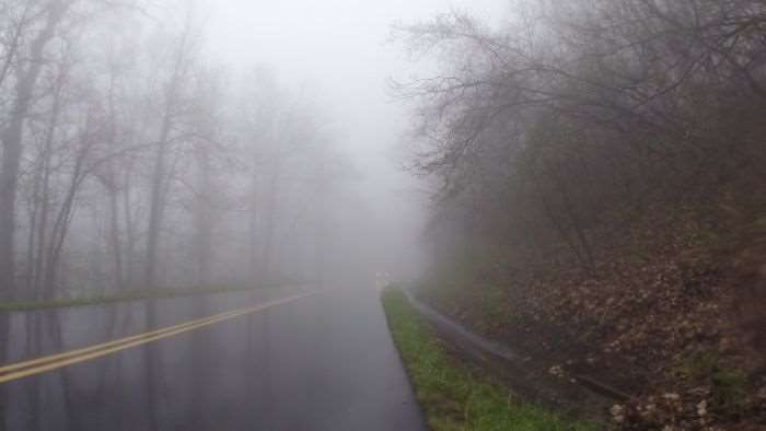Rain pours down on the Blue Ridge Parkway.