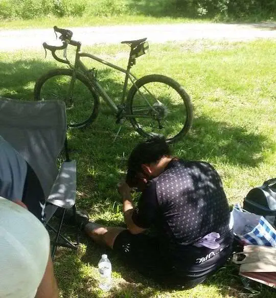 Photo of Miguel, taken by unknown person later at the bag drop. He was FRIED.