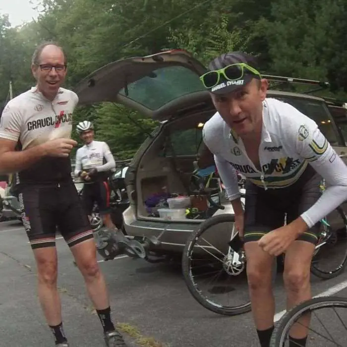 Stooging around before race start.